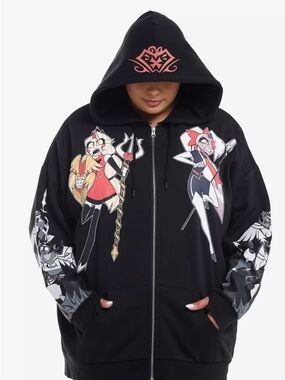 Hot Topic Black Zip-Up Hoodie with Hazbin Hotel Characters